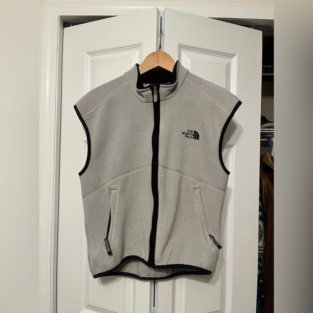 The North Face Gray Fleece Vest with Black Logo